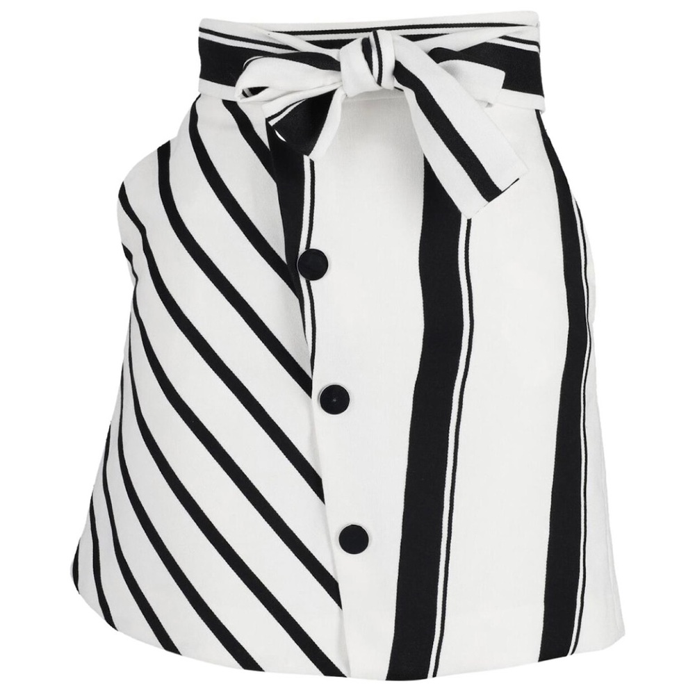 Maje Black and White Asymmetrical Striped Tie-Waist Skirt